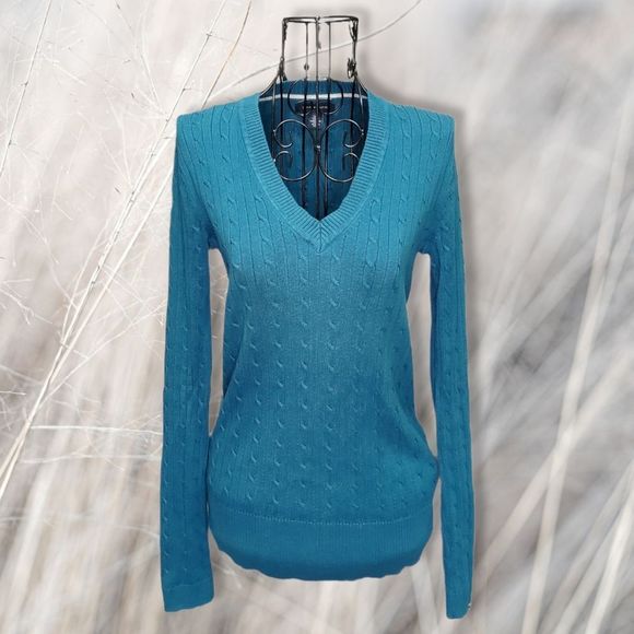 Tommy Hilfiger Sweaters - Tommy Hilfiger Teal Cable Knit V-Neck Sweater